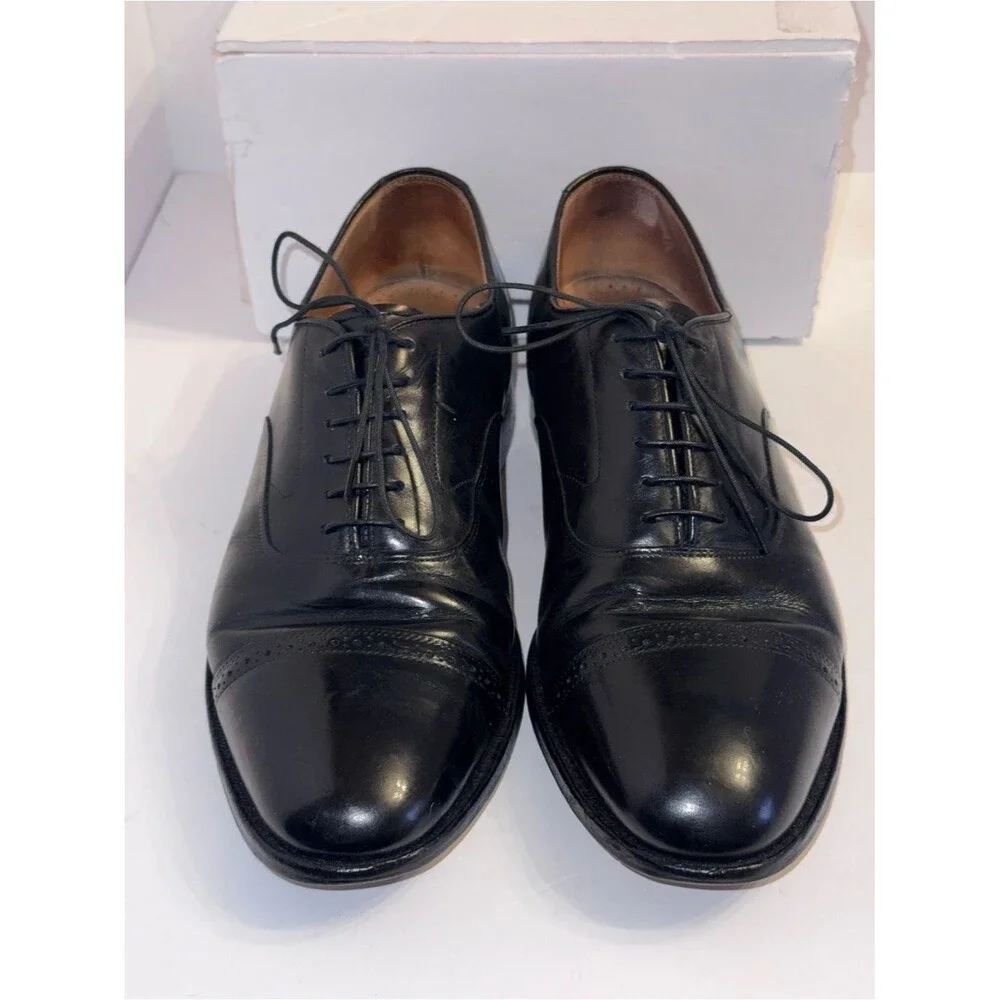 Johnston & Murphy size 9 1/2 Black Leather Melton Cap-Toe Oxford Dress Shoes